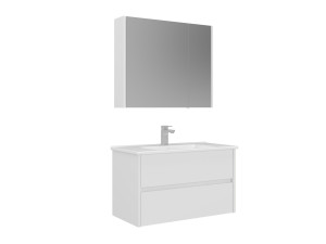 Wastafelmeubel met spiegel (2-delig) "Arno 85" - 85 x 45 x 52 cm - Wit