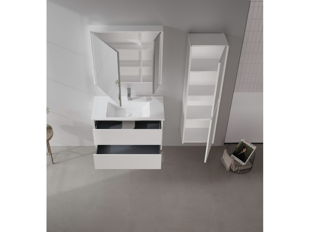 Wastafelmeubel met spiegel (2-delig) "Arno 85" - 85 x 45 x 52 cm - Wit