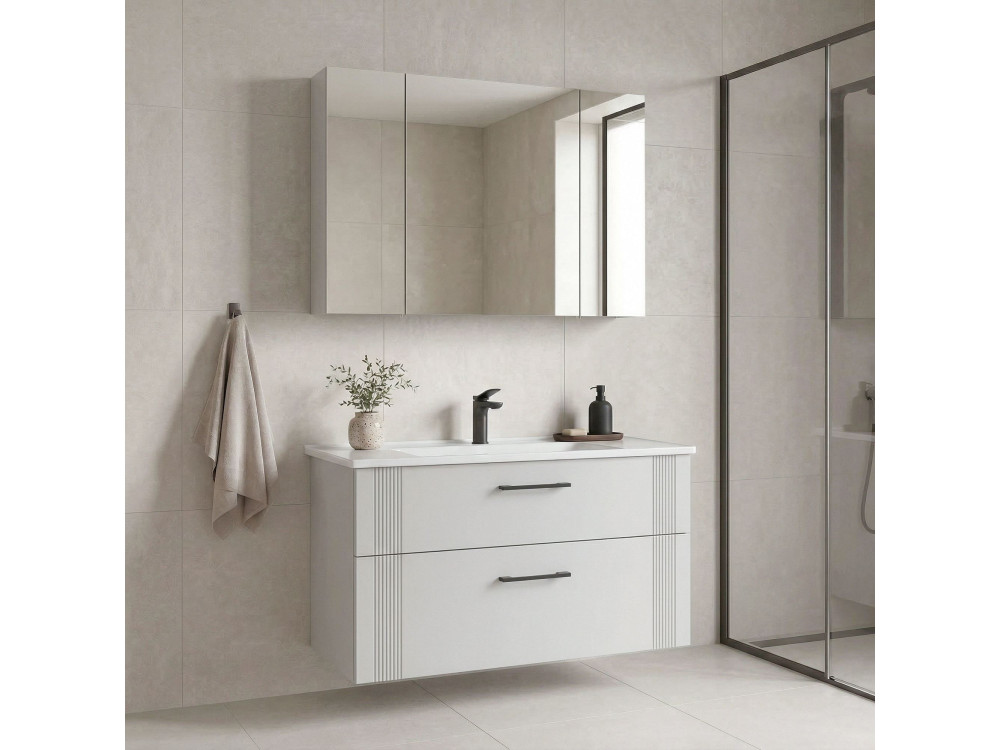 Wastafelmeubel met spiegel (2-delig) "Bari 100 v2" - 100 x 45 x 55 cm - Matwit