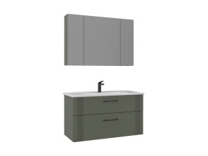 Wastafelmeubel met spiegel (2-delig) "Bari 100 v2" - 100 x 45 x 55 cm - Matgroen