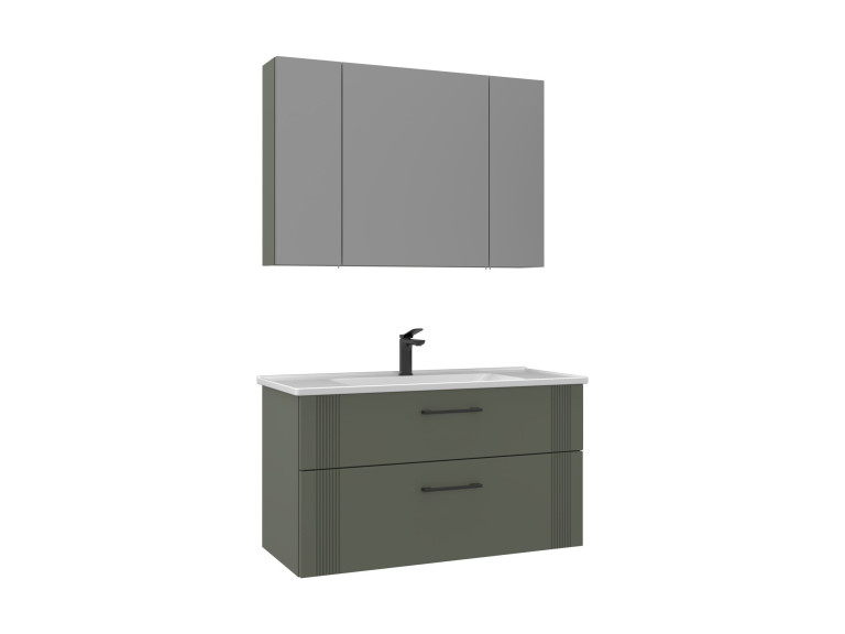 Wastafelmeubel met spiegel (2-delig) "Bari 100 v2" - 100 x 45 x 55 cm - Matgroen