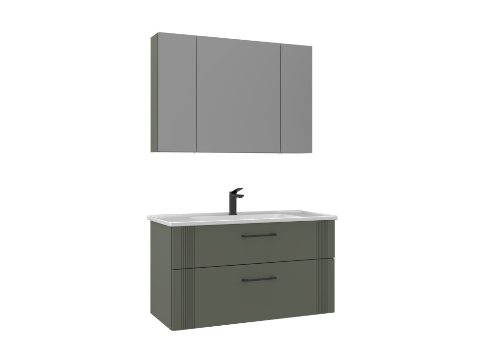 Wastafelmeubel met spiegel (2-delig) "Bari 100 v2" - 100 x 45 x 55 cm - Matgroen