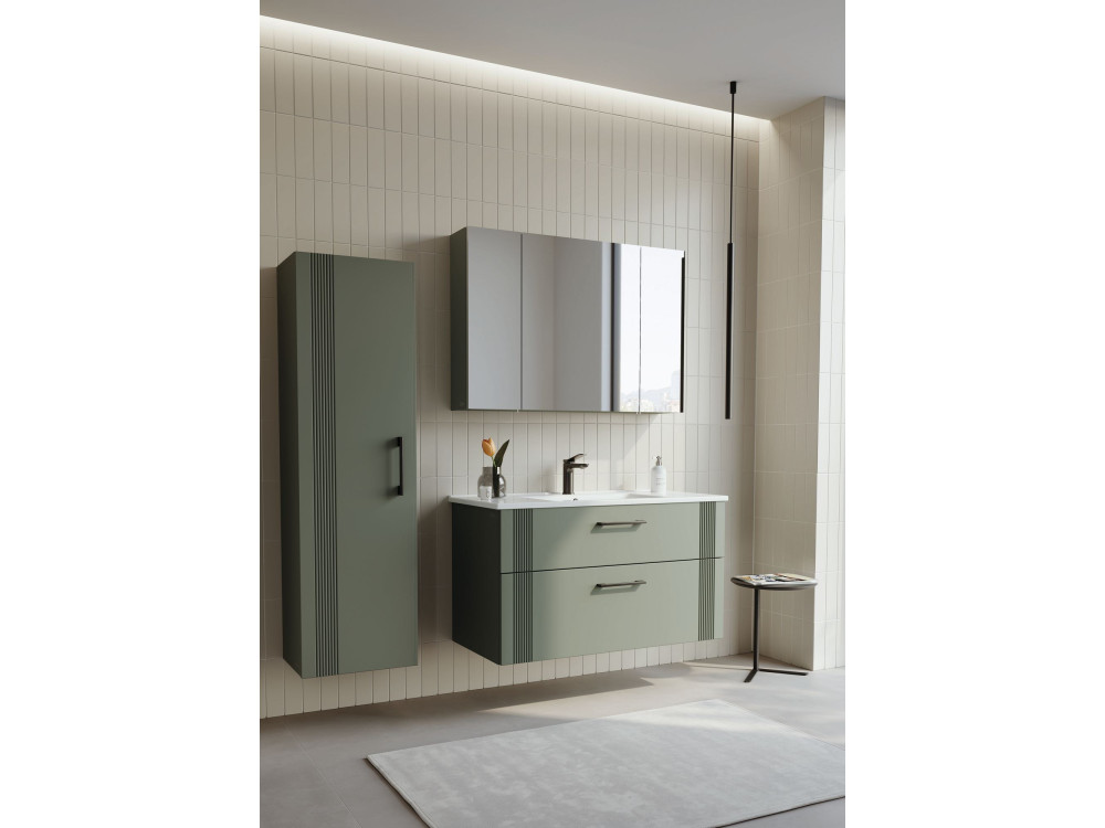 Wastafelmeubel met spiegel (2-delig) "Bari 100 v2" - 100 x 45 x 55 cm - Matgroen