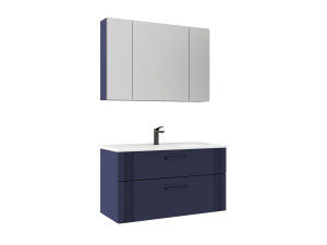 Wastafelmeubel met spiegel (2-delig) "Bari 100 v2" - 100 x 45 x 55 cm - Mat marineblauw
