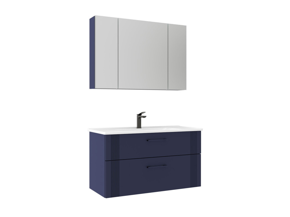 Wastafelmeubel met spiegel (2-delig) "Bari 100 v2" - 100 x 45 x 55 cm - Mat marineblauw