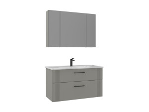 Wastafelmeubel met spiegel (2-delig) "Bari 100 v2" - 100 x 45 x 55 cm - Mat Cashmere