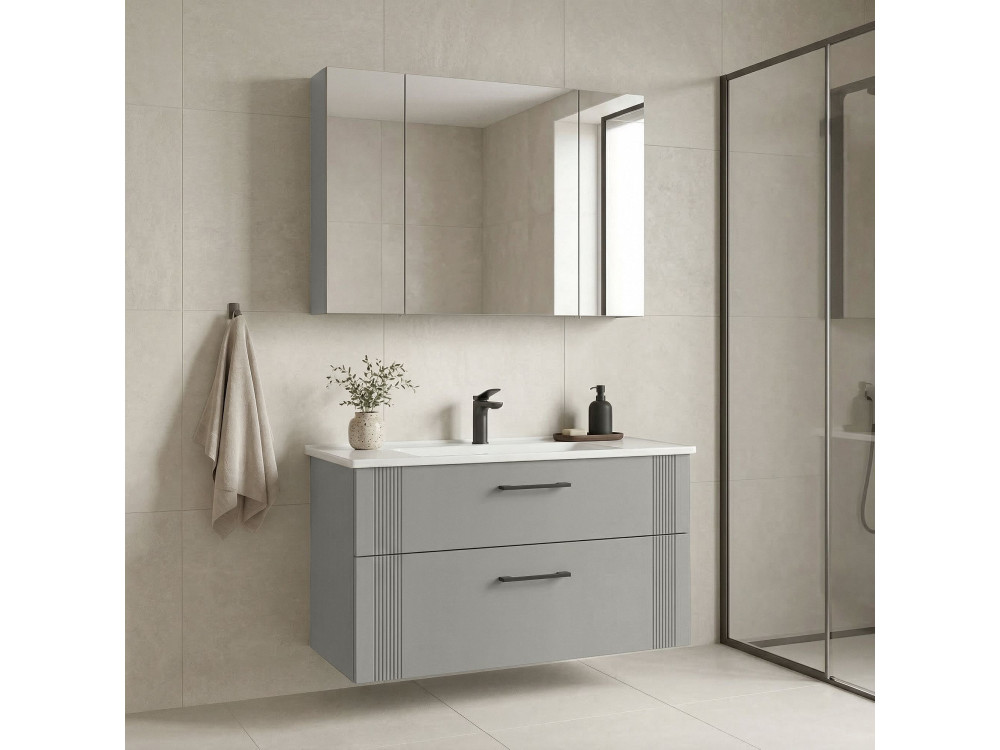 Wastafelmeubel met spiegel (2-delig) "Bari 100 v2" - 100 x 45 x 55 cm - Mat Cashmere