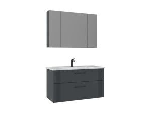 Wastafelmeubel met spiegel (2-delig) "Bari 100 v2" - 100 x 45 x 55 cm - Mat antraciet