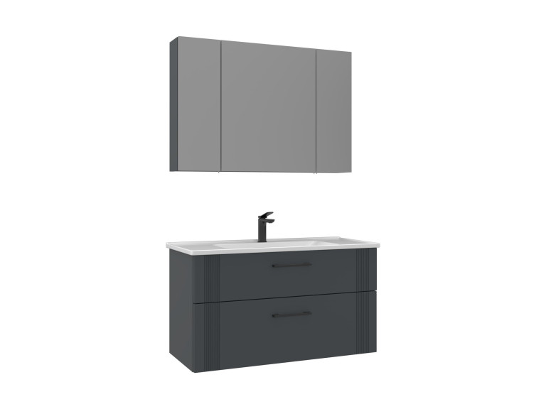 Wastafelmeubel met spiegel (2-delig) "Bari 100 v2" - 100 x 45 x 55 cm - Mat antraciet