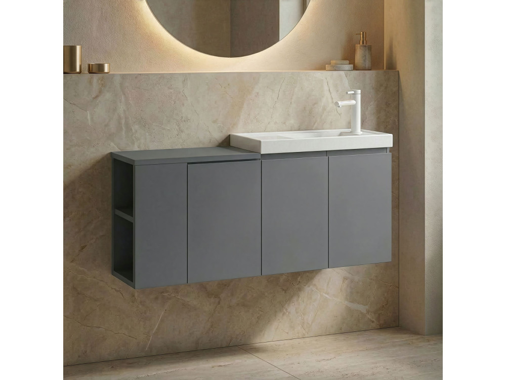 Wastafelmeubel "Ferla 110" - 110 x 22 x 45 cm - Matgrijs
