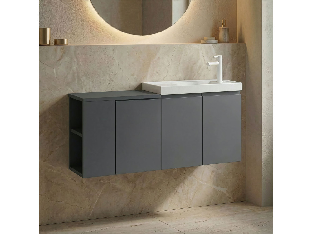Wastafelmeubel "Ferla 110" - 110 x 22 x 45 cm - Mat antraciet