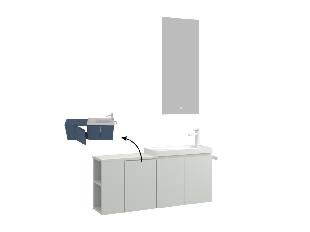 Wastafelmeubel met spiegel (2-delig) "Ferla 110" - 110 x 22 x 45 cm - Mat Cashmere