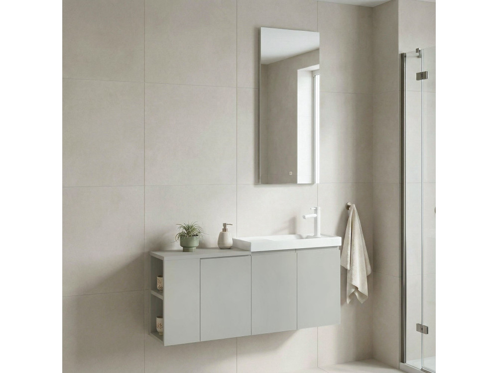 Wastafelmeubel met spiegel (2-delig) "Ferla 110" - 110 x 22 x 45 cm - Mat Cashmere