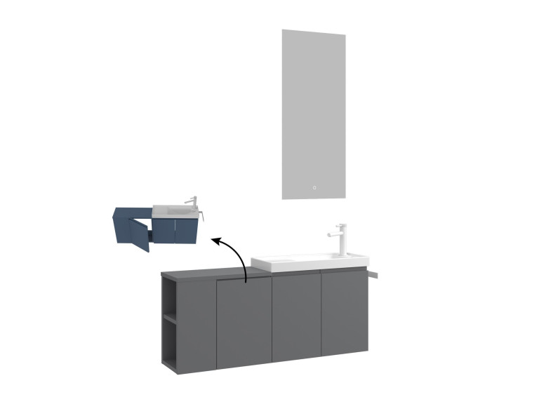 Wastafelmeubel met spiegel (2-delig) "Ferla 110" - 110 x 22 x 45 cm - Matgrijs