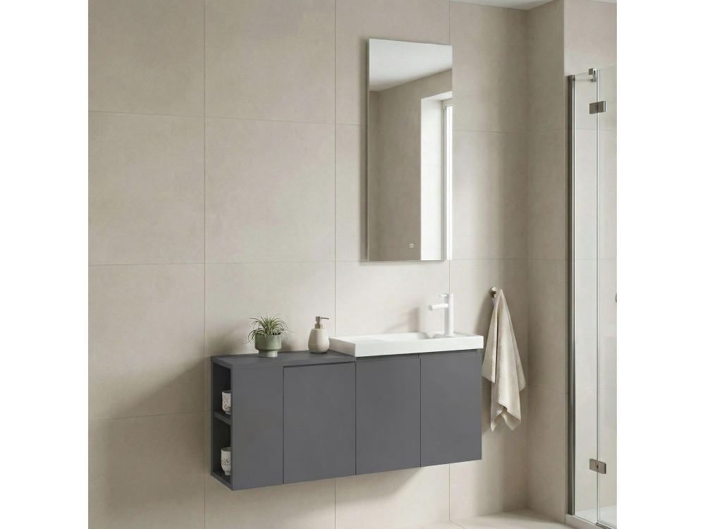Wastafelmeubel met spiegel (2-delig) "Ferla 110" - 110 x 22 x 45 cm - Matgrijs