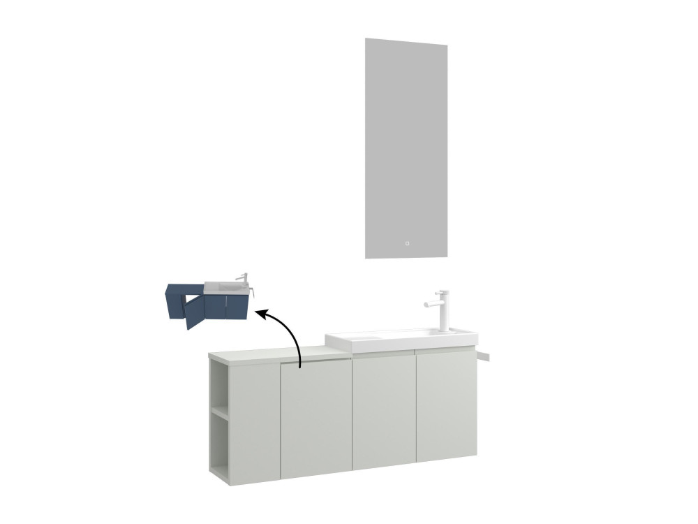 Wastafelmeubel met spiegel (2-delig) "Ferla 110" - 40 x 22 x 45 cm - Mat Cashmere