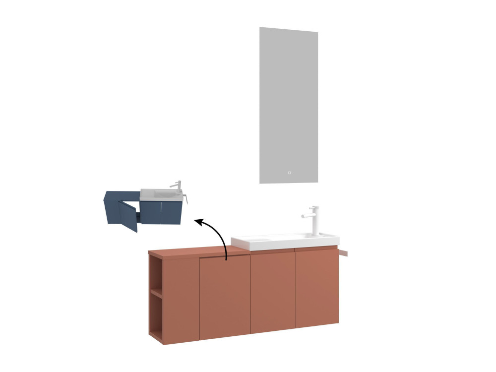 Wastafelmeubel met spiegel (2-delig) "Ferla 110" - 110 x 22 x 45 cm - Matte Cinnamon