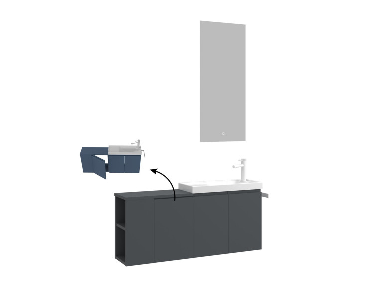 Wastafelmeubel met spiegel (2-delig) "Ferla 110" - 110 x 22 x 45 cm - Mat antraciet