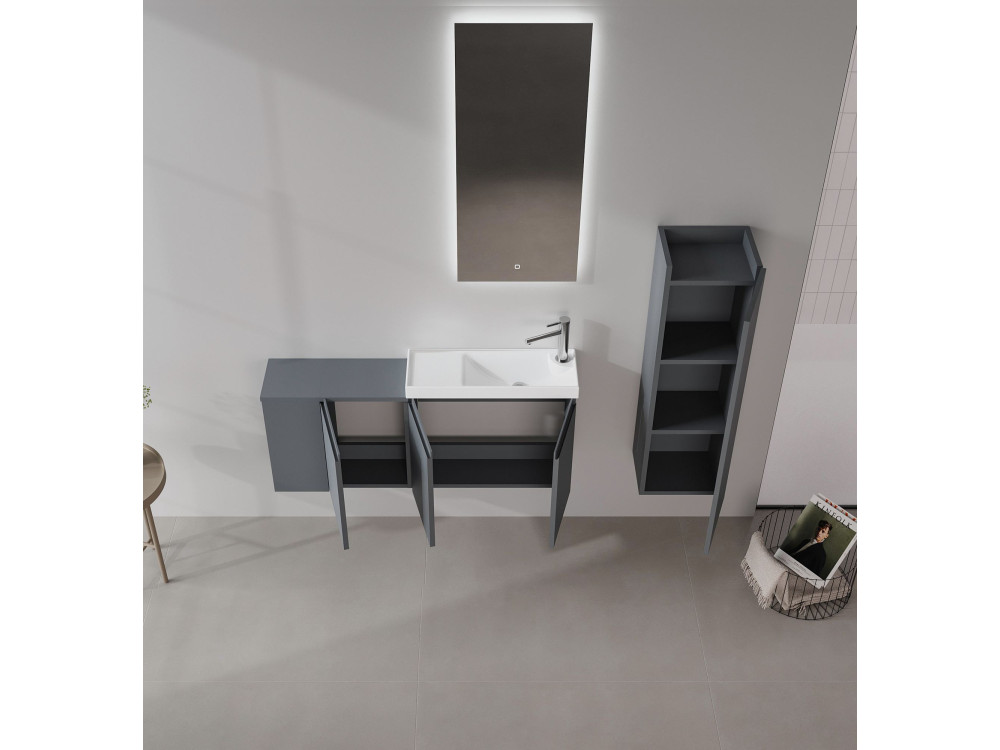 Wastafelmeubel met spiegel (2-delig) "Ferla 110" - 110 x 22 x 45 cm - Mat antraciet