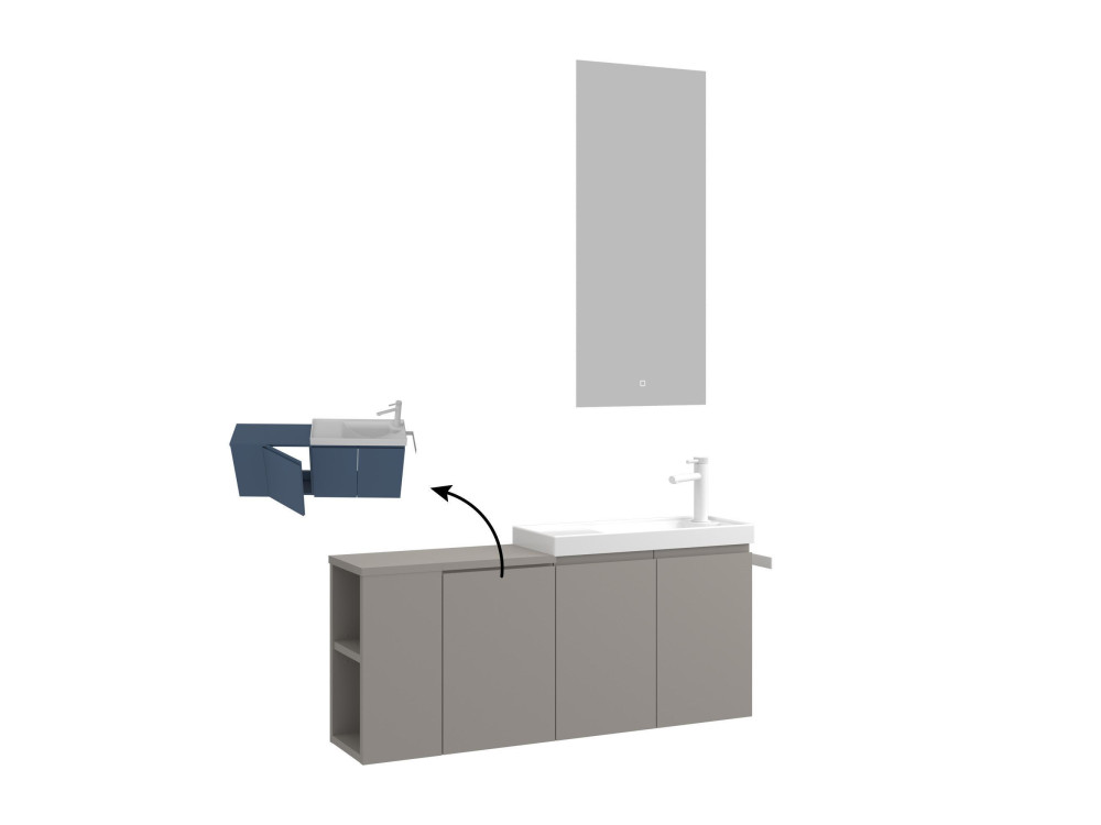 Wastafelmeubel met spiegel (2-delig) "Ferla 110" - 110 x 22 x 45 cm - Matte Mink