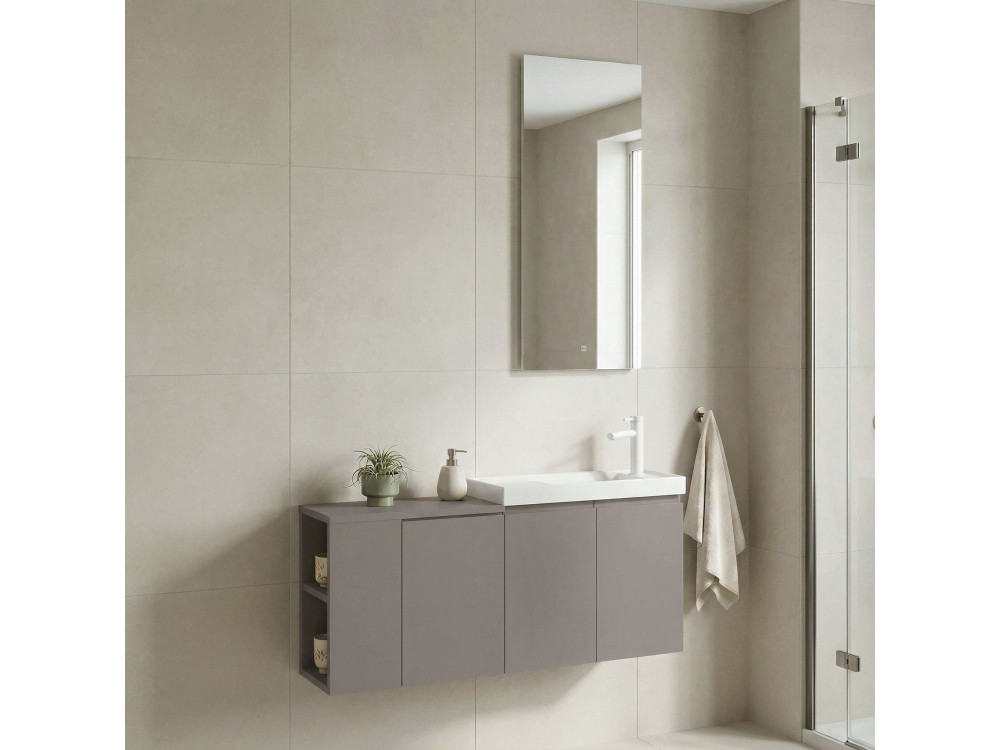 Wastafelmeubel met spiegel (2-delig) "Ferla 110" - 110 x 22 x 45 cm - Matte Mink