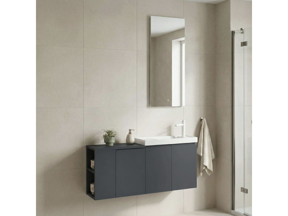 Wastafelmeubel met spiegel (2-delig) "Ferla 110" - 40 x 22 x 45 cm - Mat antraciet