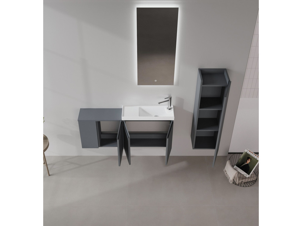 Wastafelmeubel met spiegel (2-delig) "Ferla 110" - 40 x 22 x 45 cm - Mat antraciet