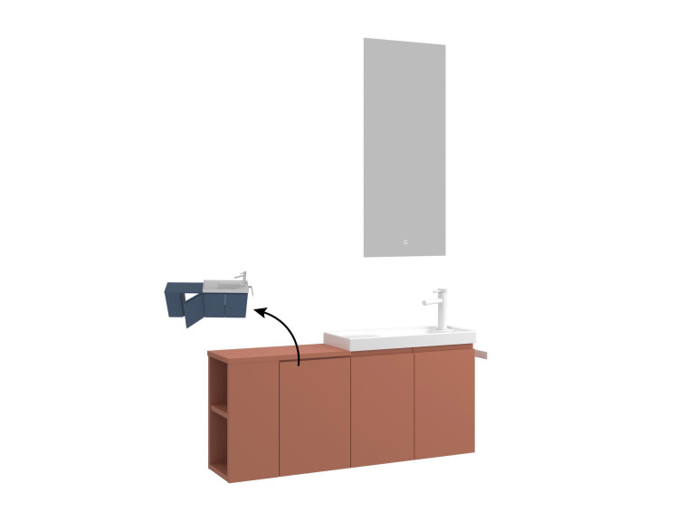 Wastafelmeubel met spiegel (2-delig) "Ferla 110" - 110 x 22 x 45 cm - Matte Cinnamon