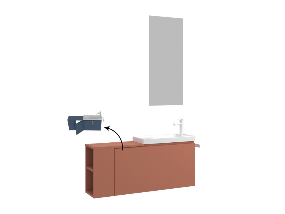 Wastafelmeubel met spiegel (2-delig) "Ferla 110" - 110 x 22 x 45 cm - Matte Cinnamon