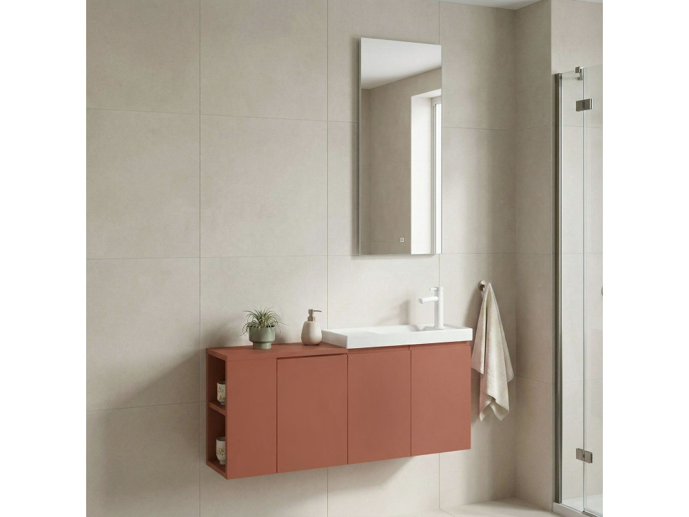 Wastafelmeubel met spiegel (2-delig) "Ferla 110" - 110 x 22 x 45 cm - Matte Cinnamon