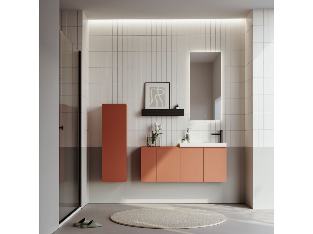Wastafelmeubel met spiegel (2-delig) "Ferla 110" - 110 x 22 x 45 cm - Matte Cinnamon