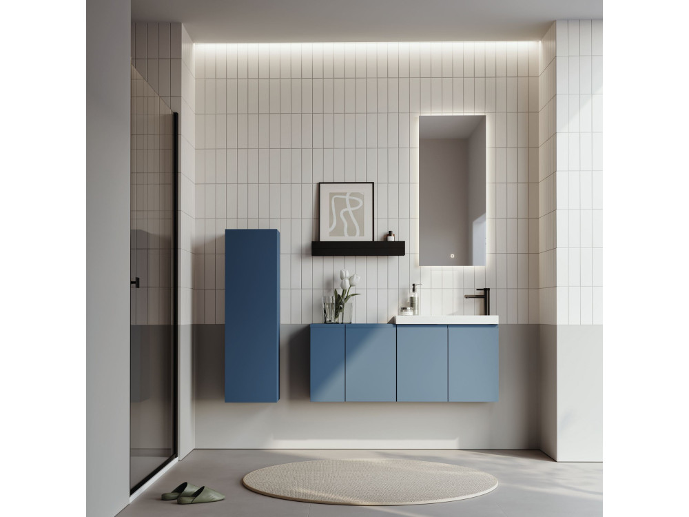 Wastafelmeubel met spiegel (2-delig) "Ferla 110" - 110 x 22 x 45 cm - Matte Blue
