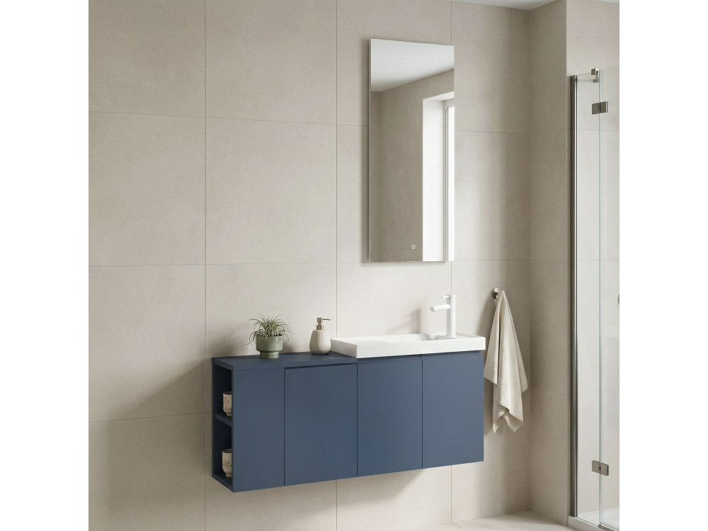 Wastafelmeubel met spiegel (2-delig) "Ferla 110" - 40 x 22 x 45 cm - Matblauw