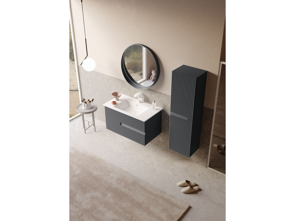 Decoratieve houten spiegel "Moonlight 90 v2" - 90 x 7 x 90 cm - mat antraciet