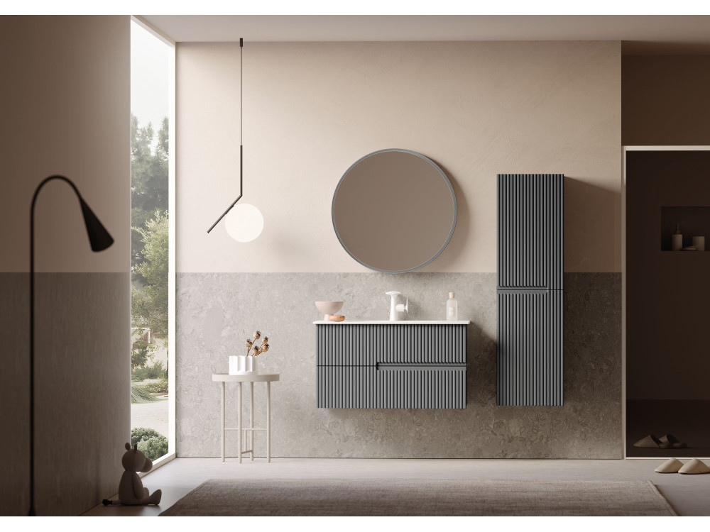 Decoratieve houten spiegel "Moonlight 90 v2" - 90 x 7 x 90 cm - Matgrijs