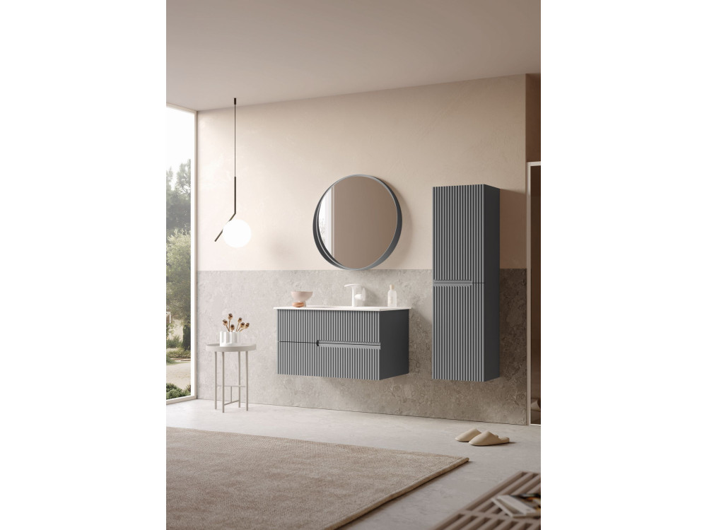 Decoratieve houten spiegel "Moonlight 90 v2" - 90 x 7 x 90 cm - Matgrijs