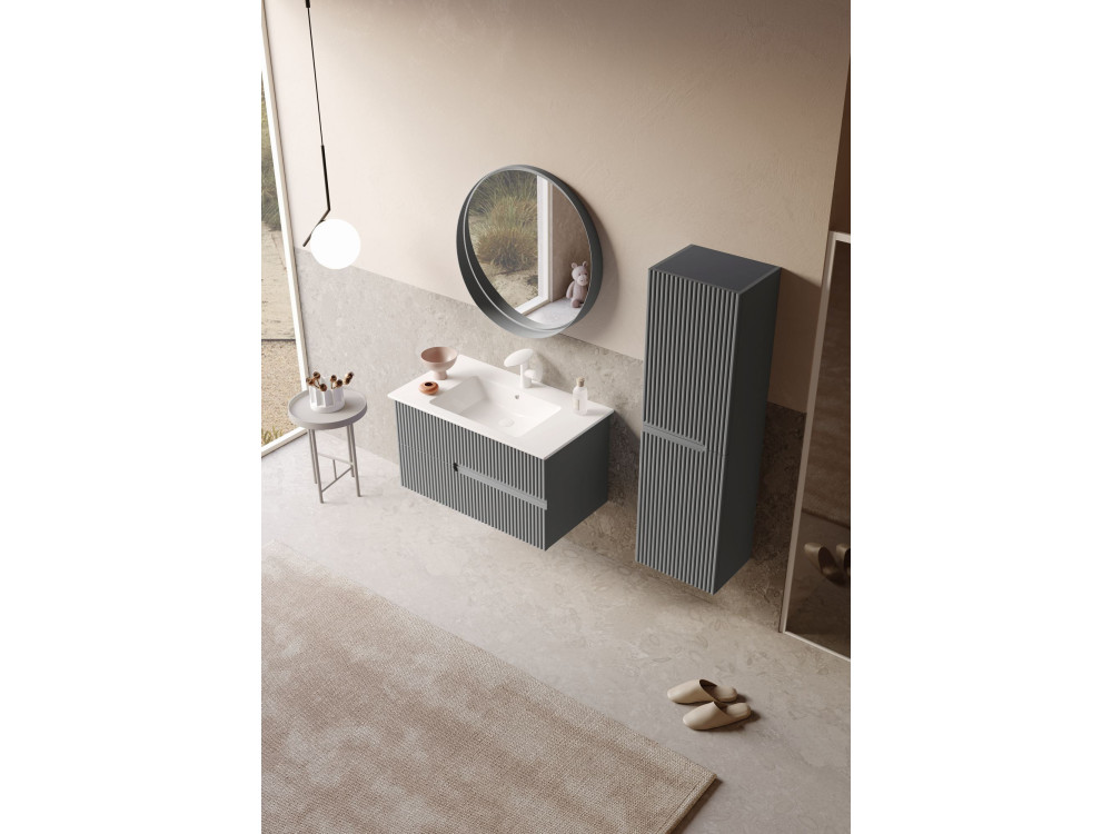 Decoratieve houten spiegel "Moonlight 90 v2" - 90 x 7 x 90 cm - Matgrijs