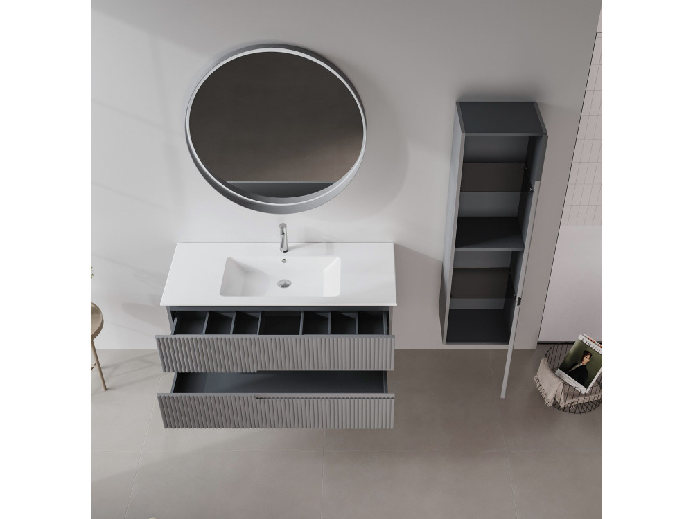 Decoratieve houten spiegel "Moonlight 90 v2" - 90 x 7 x 90 cm - Matgrijs