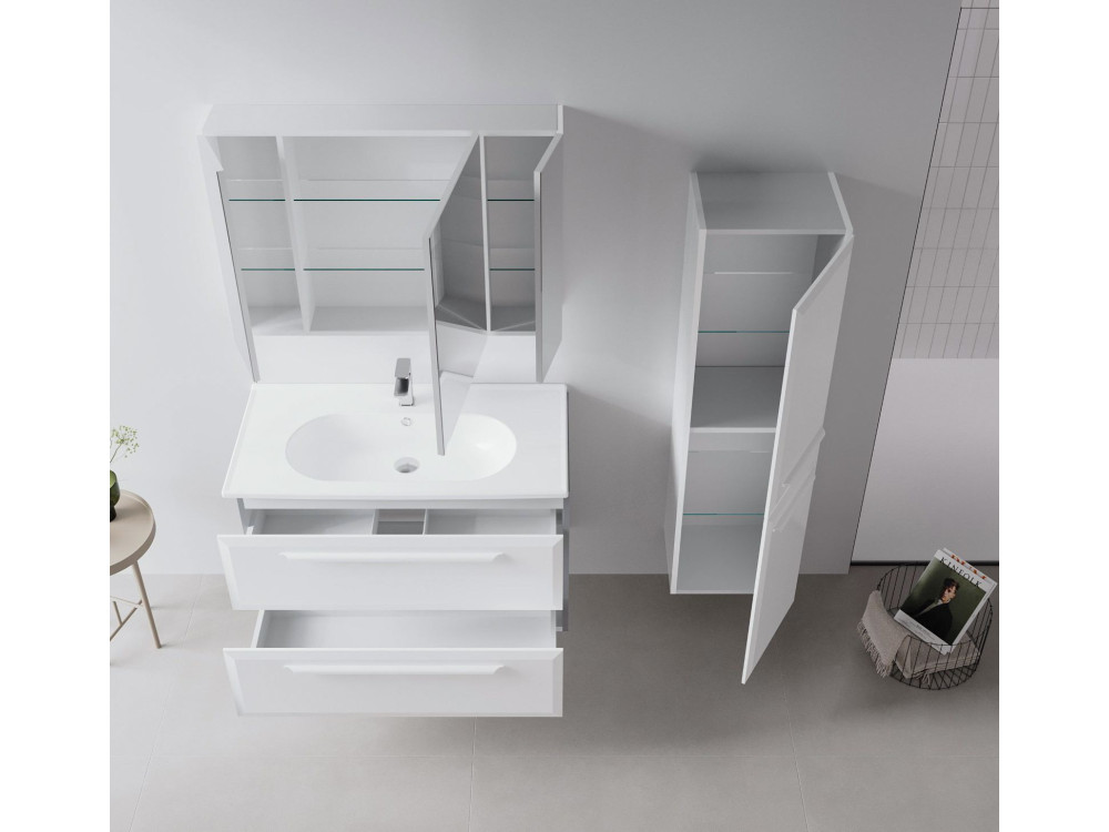 Badkamermeubel met spiegel "Nuvola 100 v2" - 97 x 16 x 66 cm - Wit