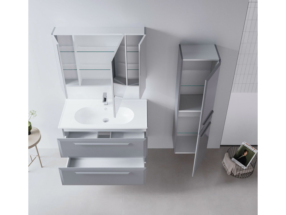 Badkamermeubel met spiegel "Nuvola 100 v2" - 97 x 16 x 66 cm - Grijs