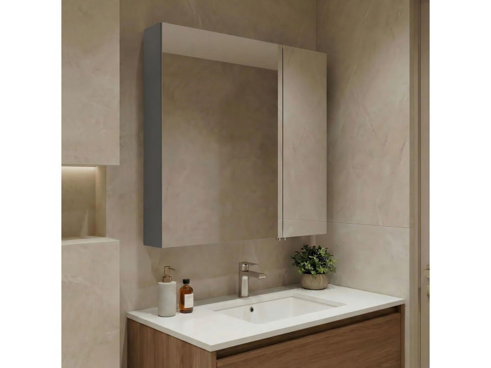 Badkamermeubel met spiegel "Nuvola 60 v2" - 66 x 16 x 60 cm - Grijs