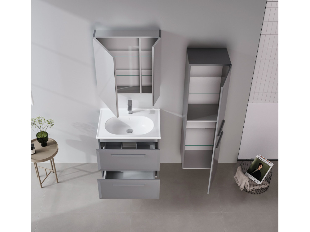 Badkamermeubel met spiegel "Nuvola 60 v2" - 66 x 16 x 60 cm - Grijs