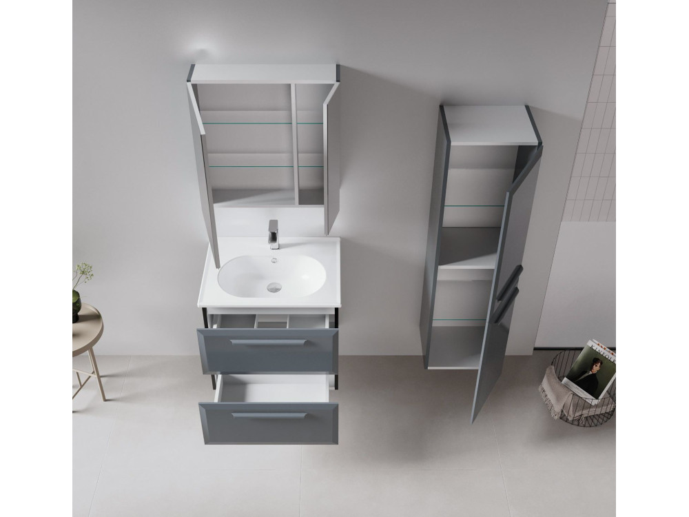Badkamermeubel met spiegel "Nuvola 60 v2" - 66 x 16 x 60 cm - Antraciet