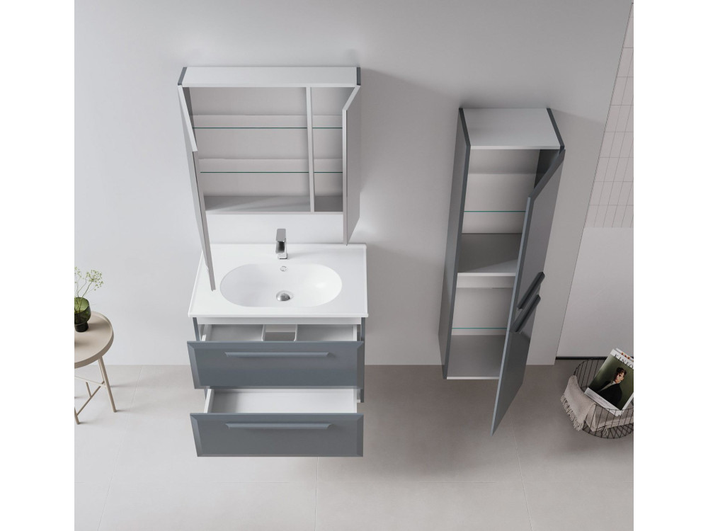 Badkamermeubel met spiegel "Nuvola 80 v2" - 75 x 16 x 66 cm - Antraciet