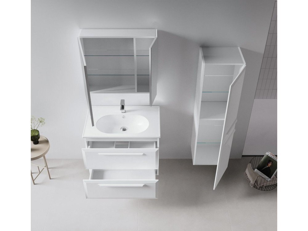 Badkamermeubel met spiegel "Nuvola 80 v2" - 75 x 16 x 66 cm - Wit