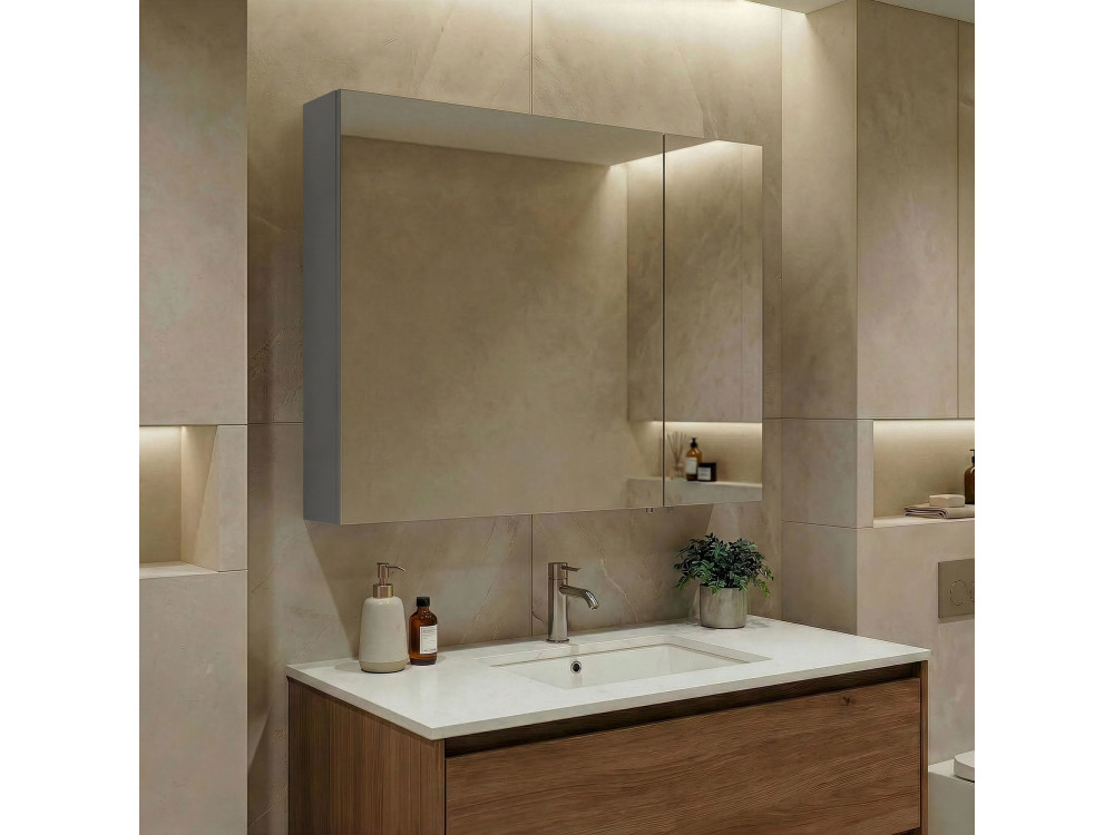 Badkamermeubel met spiegel "Nuvola 80 v2" - 75 x 16 x 66 cm - Grijs