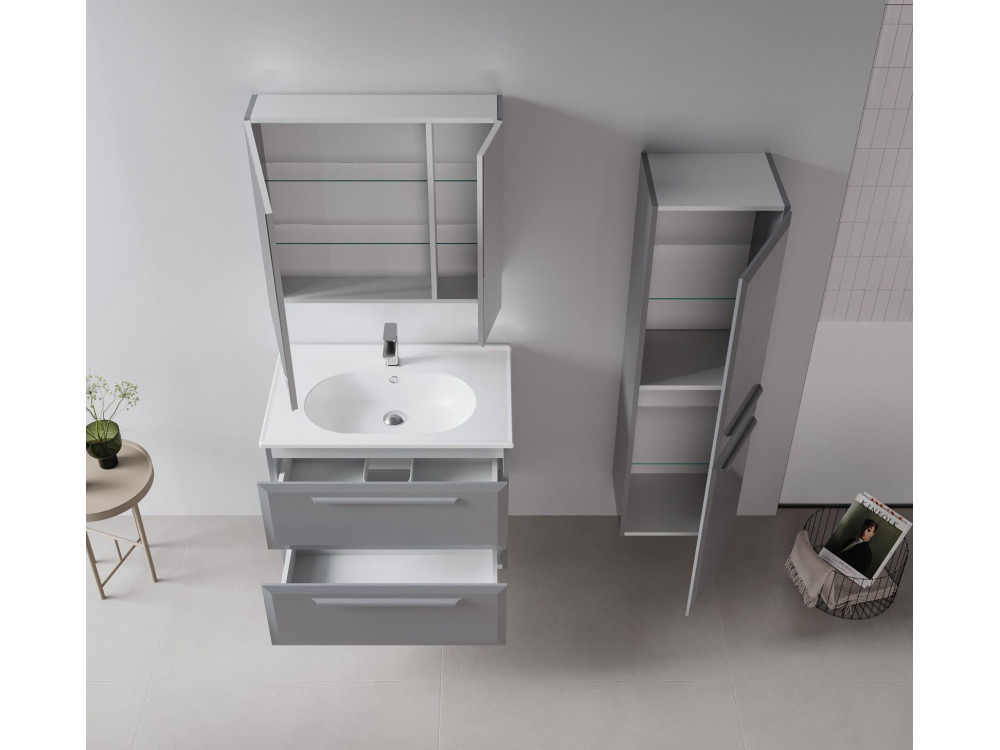 Badkamermeubel met spiegel "Nuvola 80 v2" - 75 x 16 x 66 cm - Grijs