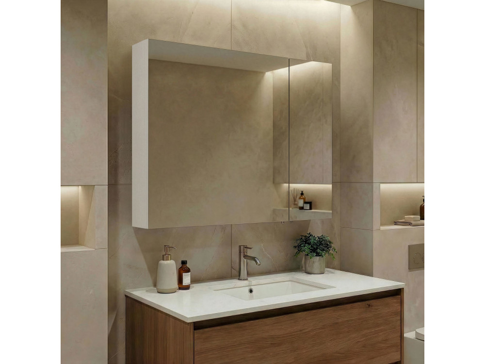 Badkamermeubel met spiegel "Nuvola 80 v2" - 75 x 16 x 66 cm - Cashmere