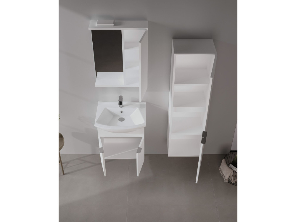 Badkamermeubel met spiegel "Purus 55" - 56 x 18 x 68 cm - Wit