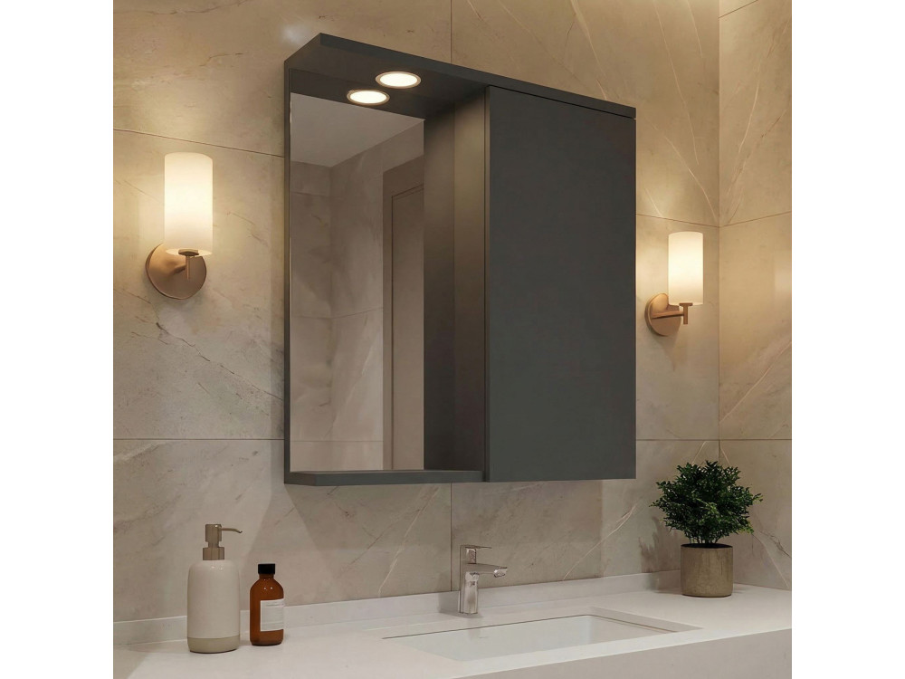 Badkamermeubel met spiegel "Purus 55" - 56 x 18 x 68 cm - Mat antraciet